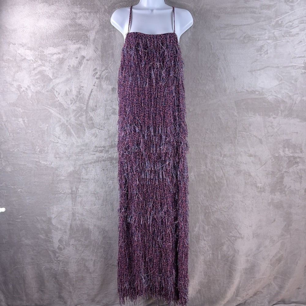 ODEEH Couture Dress Womens Size 34 Pink Blue Printed Spaghetti Strap‎ Maxi